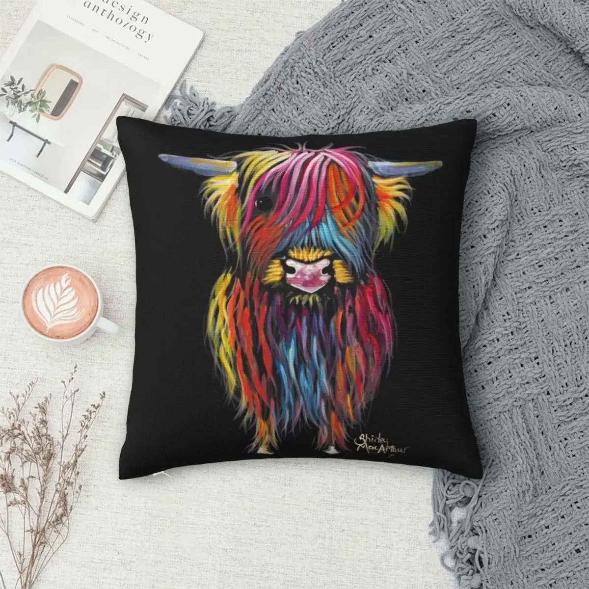 

Scottish Hairy Highland Cow Pillowcase Polyester Pillows Cover Cushion Comfort Throw Pillow Sofa Decorative Cushions Used