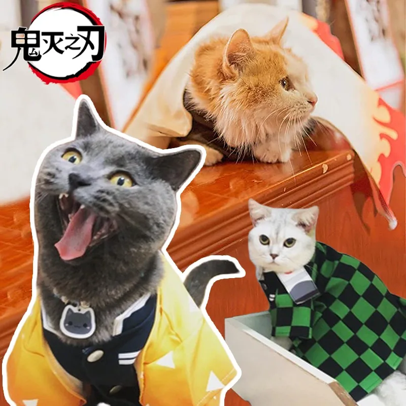 Kawaii Demon Slayer Tanjirou Pet Cat Cosplay Costumes Cartoon Zenitsu Pet Dog Kimono Clothes Nezuko Cat T-shirt Accessories