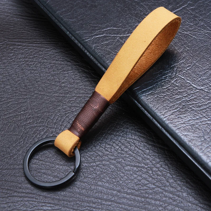 Retro Simple Real Leather Cowhide Rope Keychain Men Women Cool Soft Key Holder Key Cover Auto Keyring Husband Gift