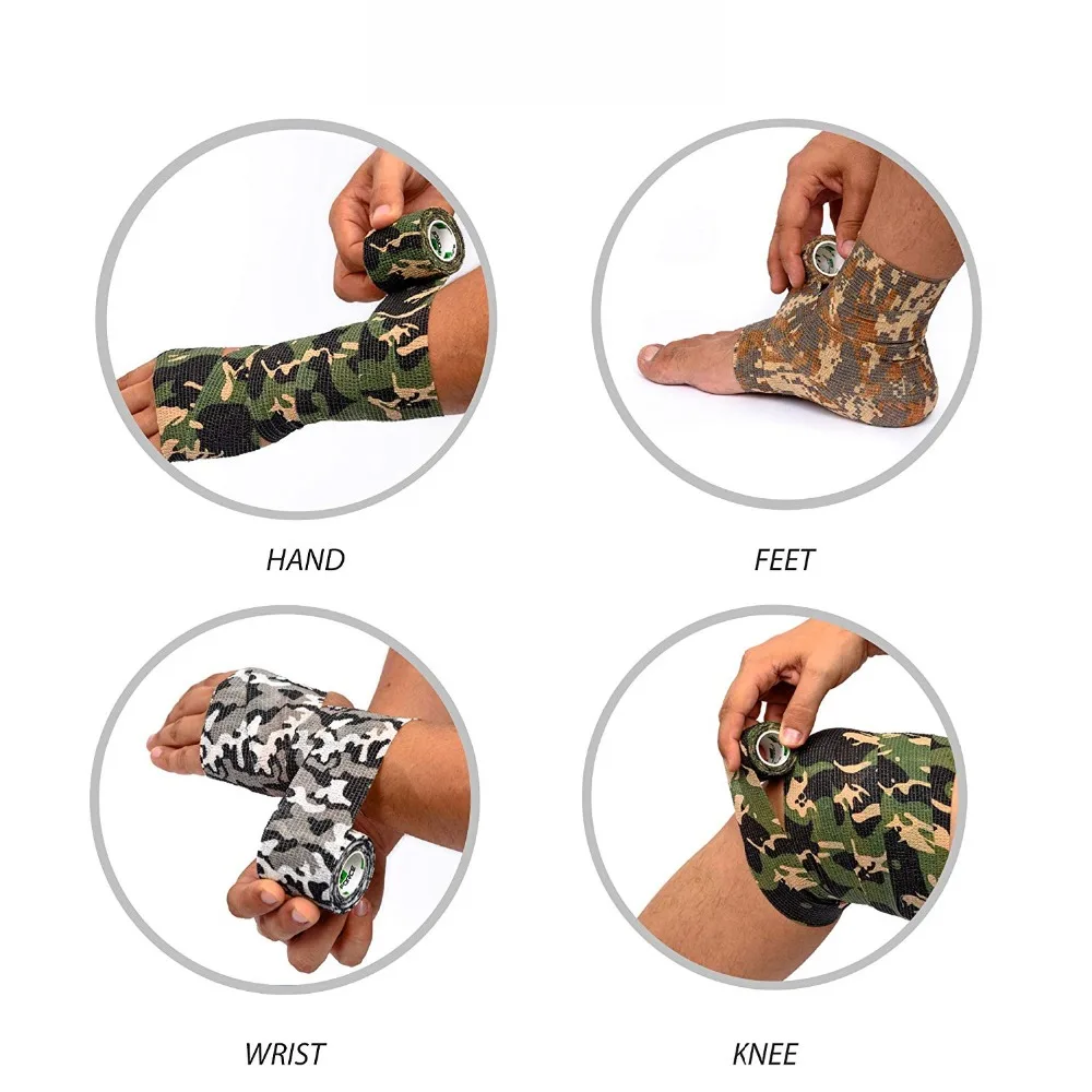 8 Rolls Outdoor Tool Camouflage Tape Camo Wrap Self-Adhesive Tapes Protective Non-Woven Fabric Stretch Bandage