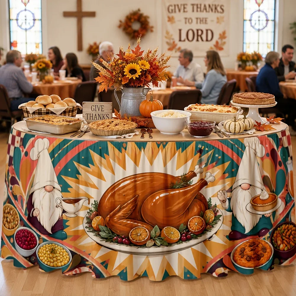 Tablecloth/drapery 1 piece. Decorative item for holiday and Thanksgiving dinner table. Autumn harvest theme. Polyester. Yzb