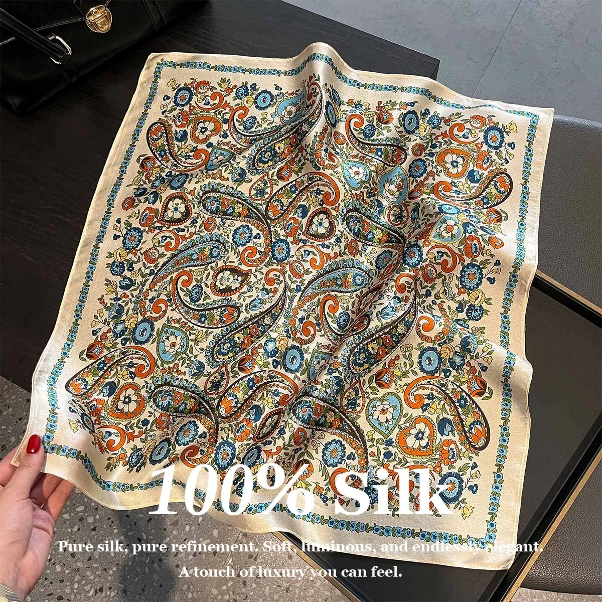 

Summer 100% Real Silk Scarf Female Kerchief Foulard Bandana Hair Band Flight Attendant Hijab Paisley Scarves Shawl Wrap Hairband