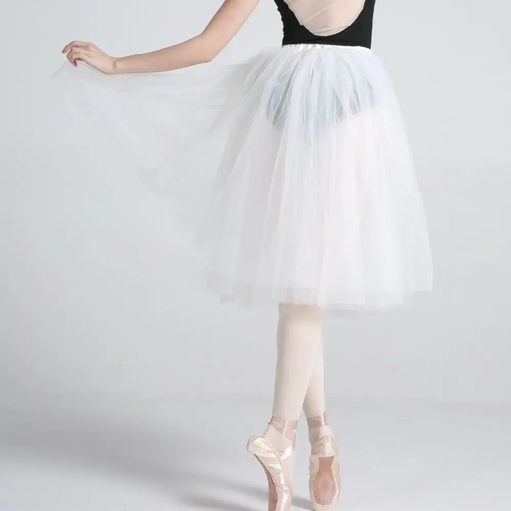 Tutù da balletto bianco classico Tutù da ballerina lungo a quattro strati con elastico in vita Gonna lirica in tulle da donna