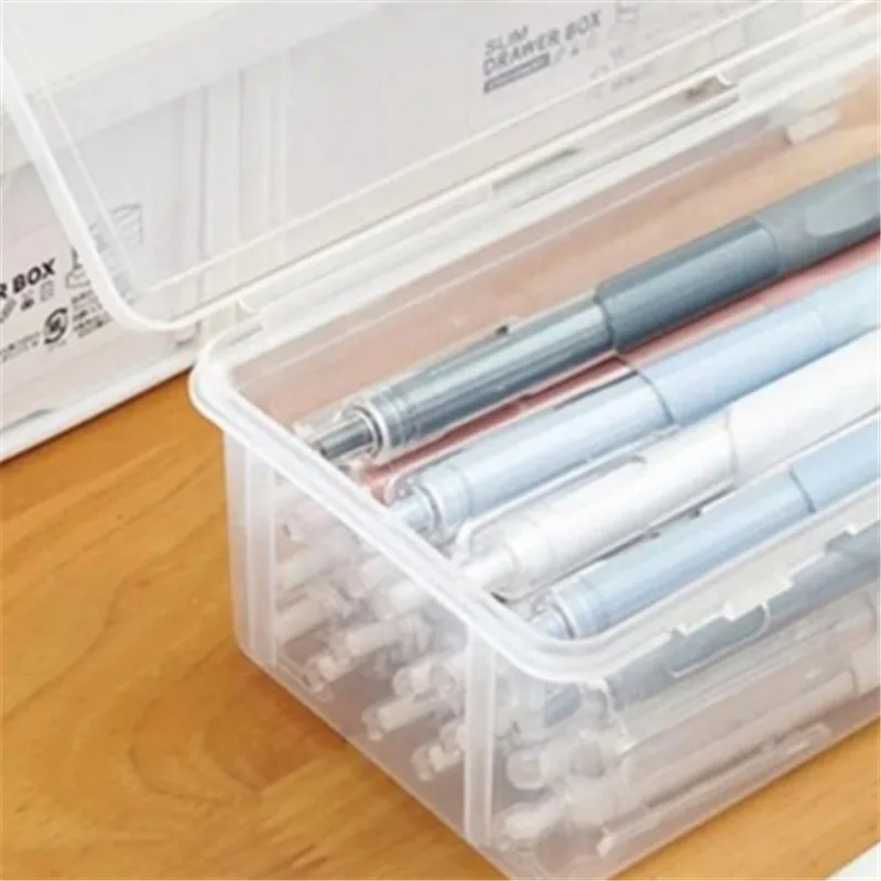 

1 шт. Прозрачный пенал большой вместимости из полипропилена, штабелируемый органайзер для хранения канцелярских принадлежностей, контейнеры-коробки