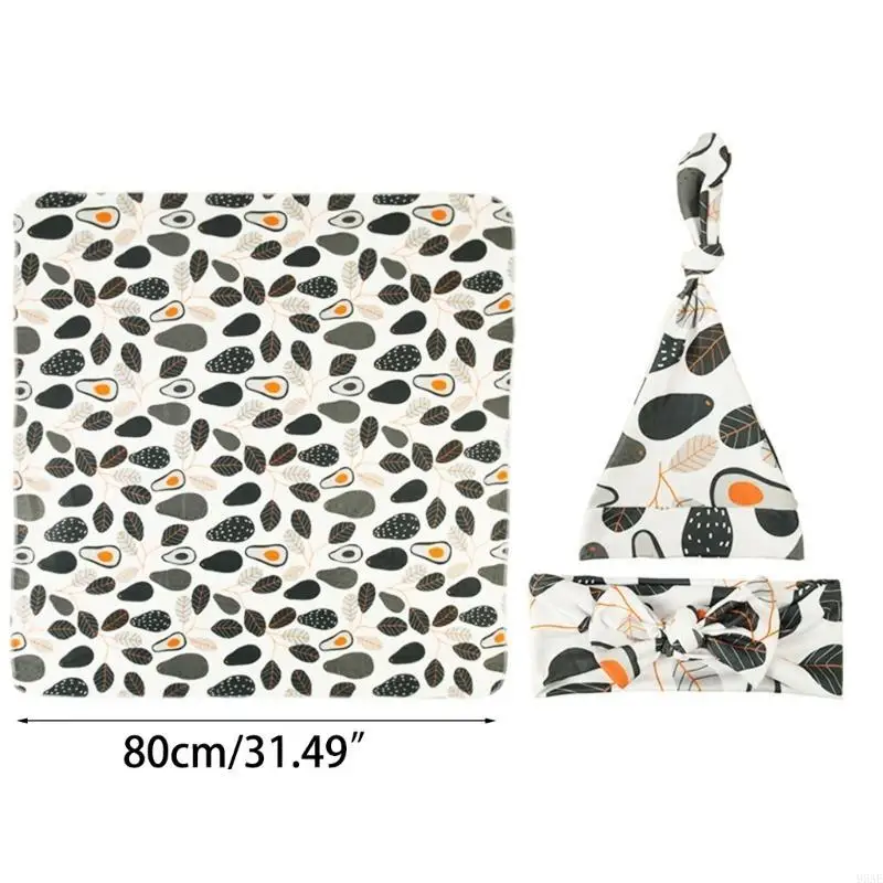 95ae 3pcs غلاف قماط الطفل مع مجموعة عصابة رأس القبعة