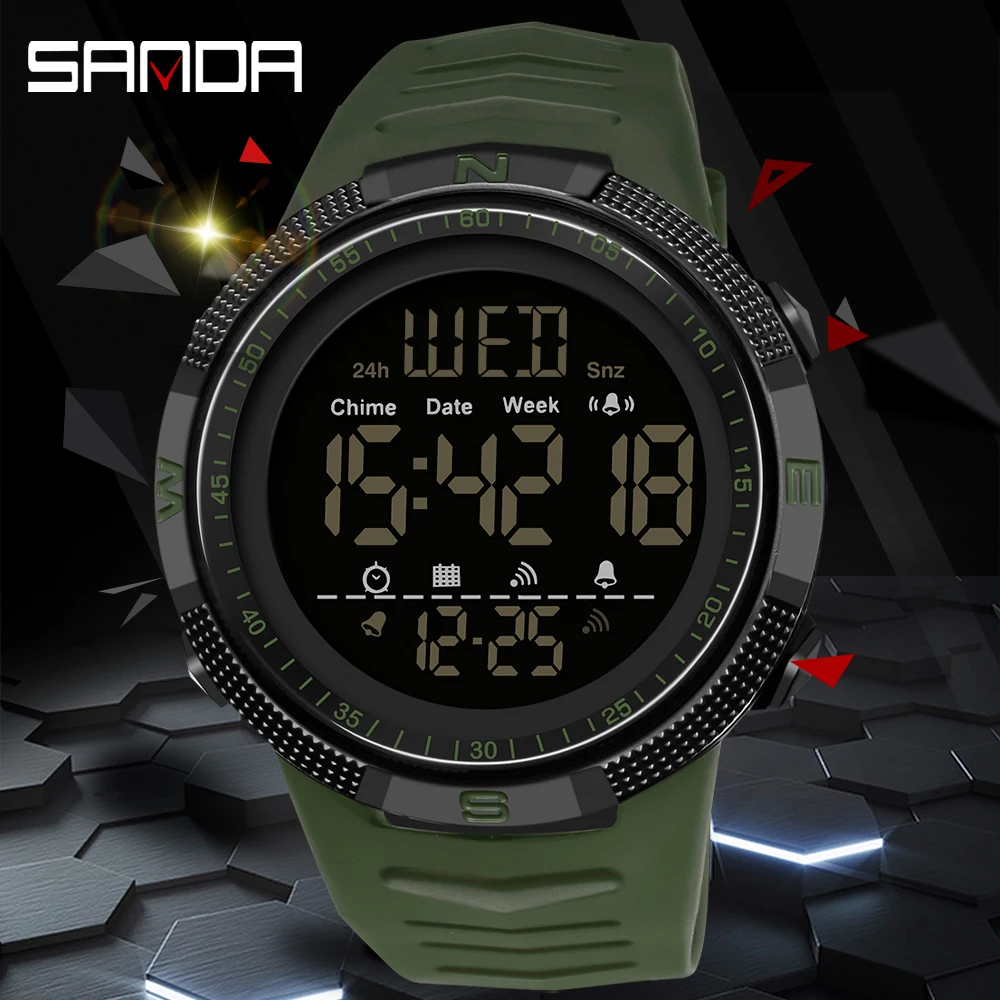 Military Sport Watch Mens Clock Fashion Brand SANDA Digital Wristwatch Shockproof Countdown Watches Waterproof Hour Bracelet