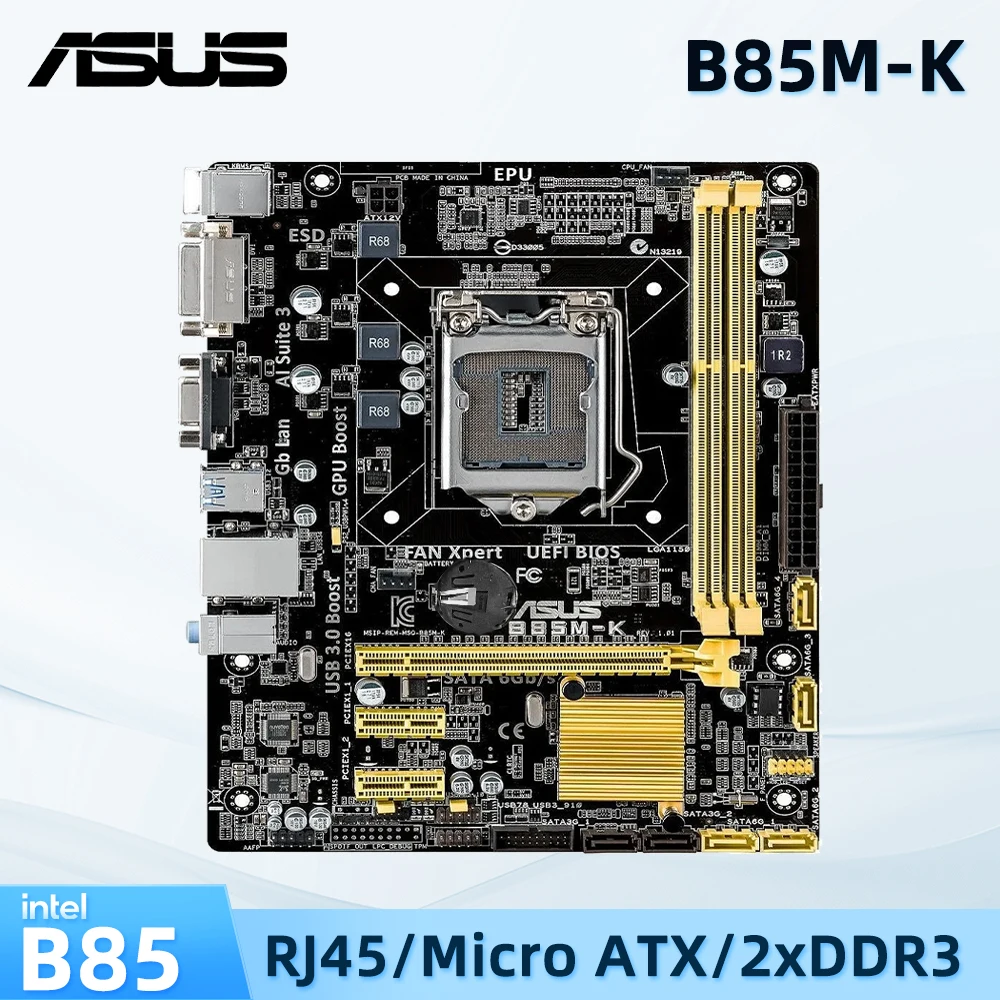 

Материнская плата ASUS B85 B85M-K LGA 1150, поддержка Φ 4170 4430 4570 4590 4690 4770 G3220 cpu Micro ATX DDR3 16 ГБ