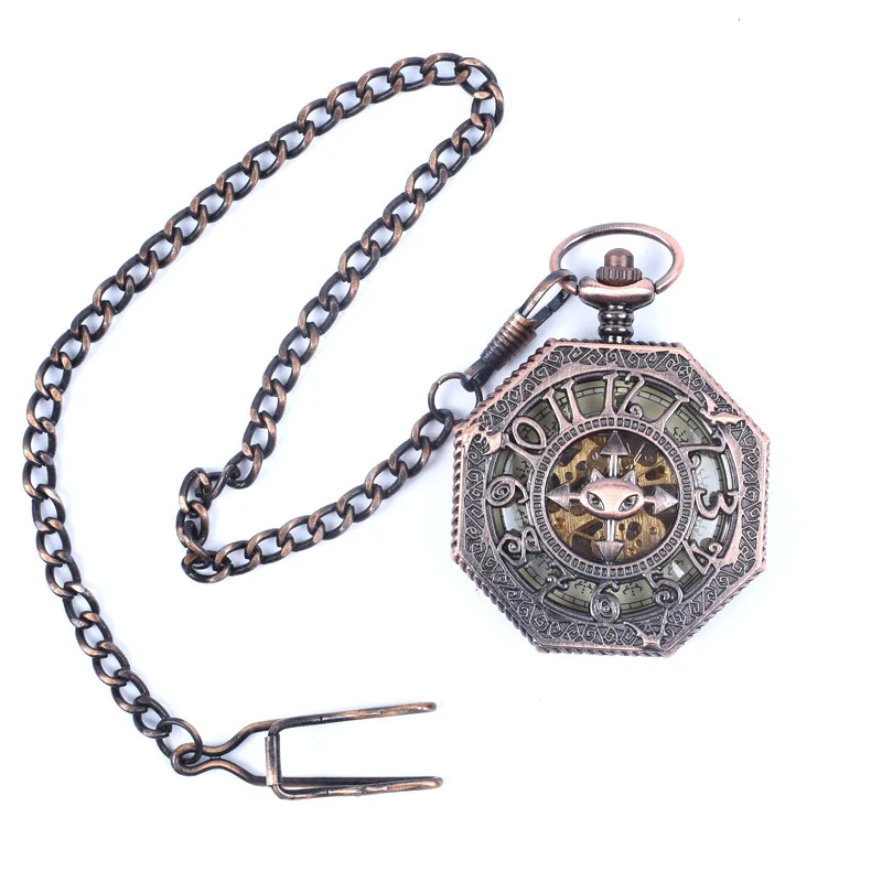 Octagonal Automatic Flip Mechanical Pocket Watch Nostalgic Roman Carved Hollow Classic Retro Mechanical Watch Pocket Watch Custo