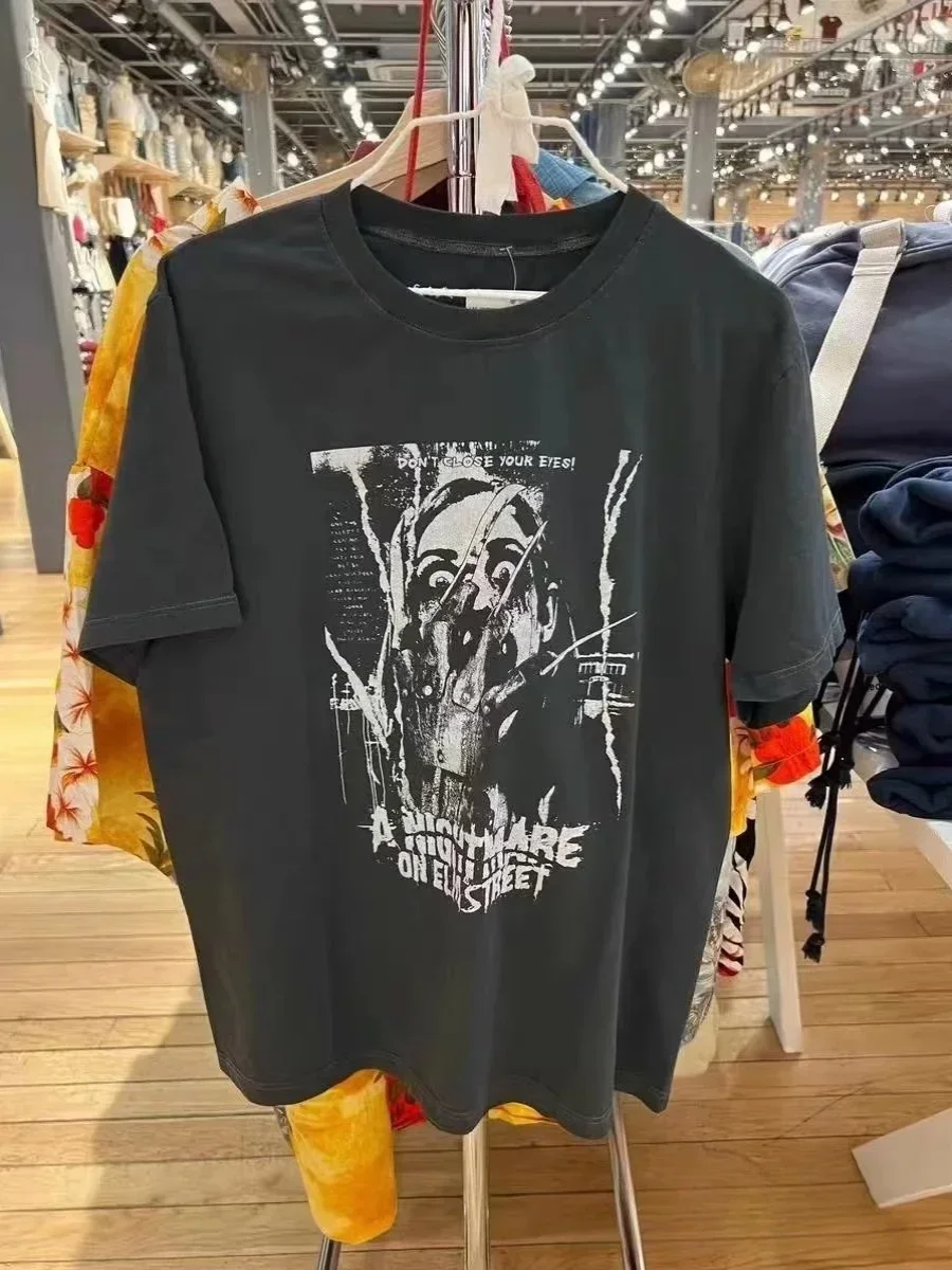 

2025 Hot Selling American Retro Printed Band T-shirt Top 2025 New Hot Short Sleeve Loose Letter Printed Round Neck Black Trendy