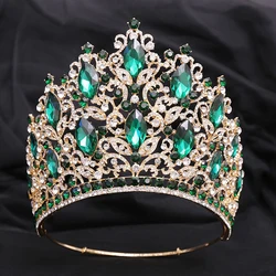 Gorgeous Green Crystal Tiaras Crown 14cm Height Bridal headwear Pageant Headdress Party Elegant Wedding Crown Hair jewelry