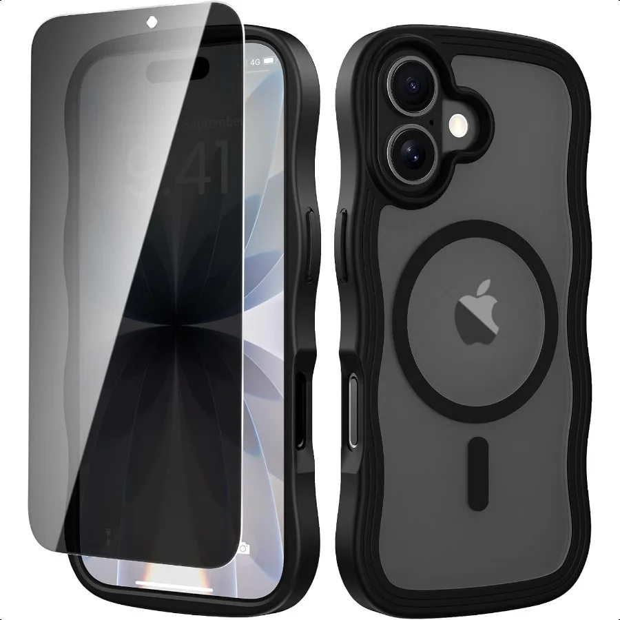 

VEGO for iPhone 17 Case[Compatible with MagSafe][with Privacy Screen Protector]Translucent Wave Hard Matte Back Magnetic Cover