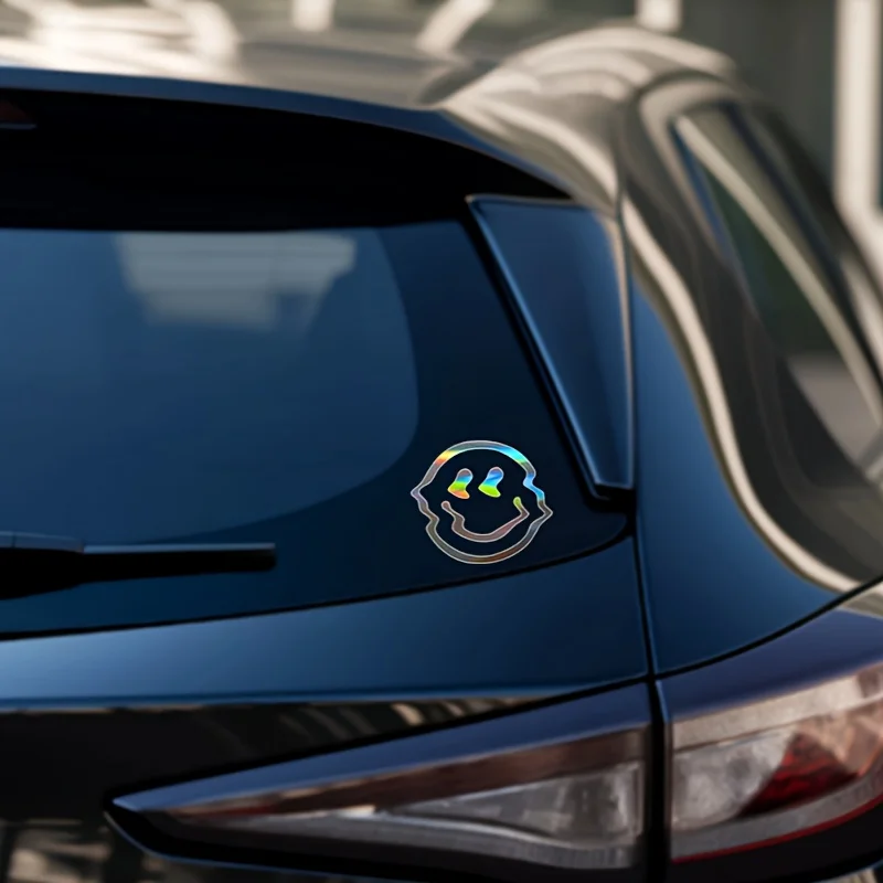 1pc Twisted Smiling Face Cartoon Car Decal Truck Laptop Glass Door Decal Measures 3.93 By 3.46 Inches.
