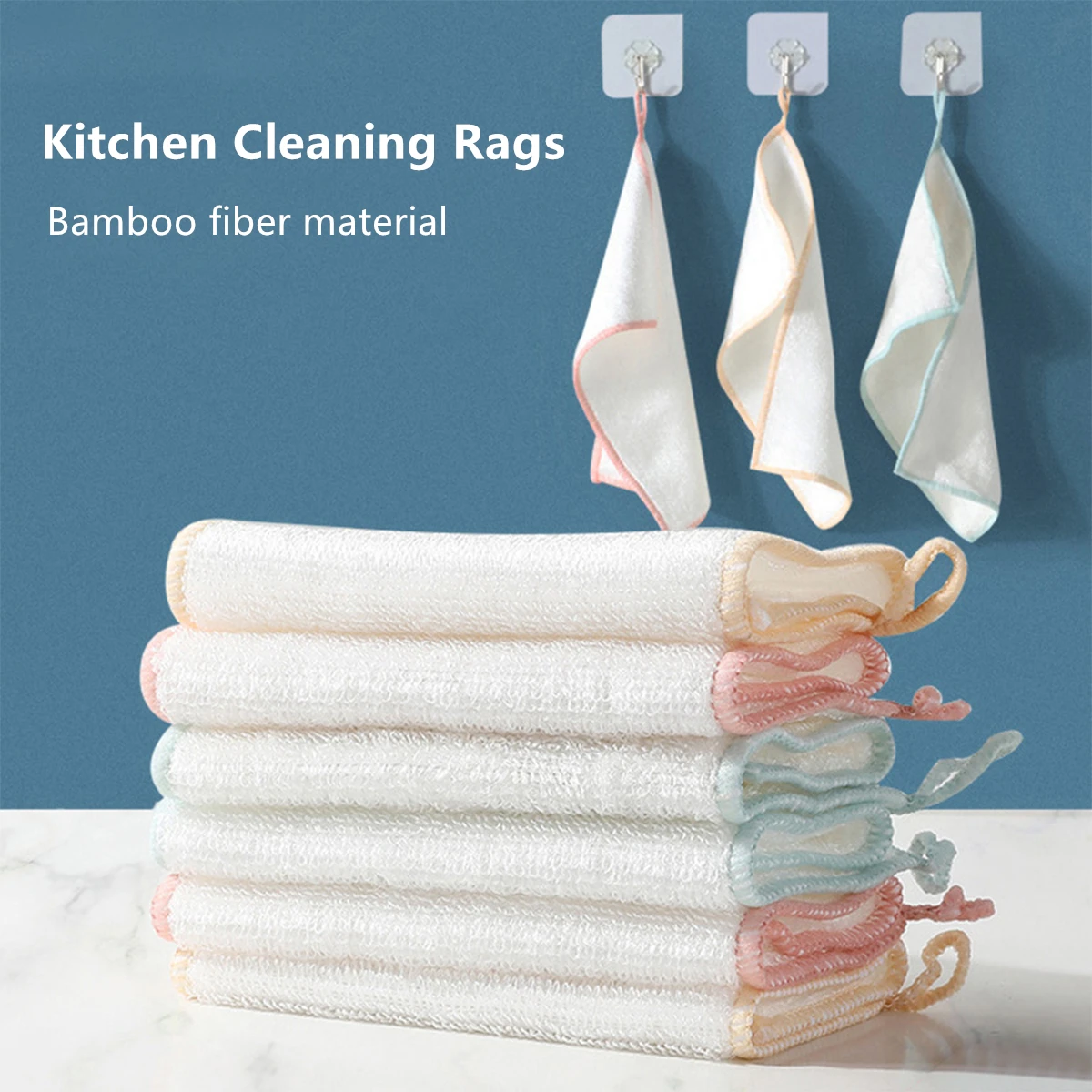 6/12pcs Bamboo Fiber Dishcloth, Oil Remover, Non-stick Oil Absorbent, Non-shedding Oil Dishcloth, Kitchen Cleaning Rags