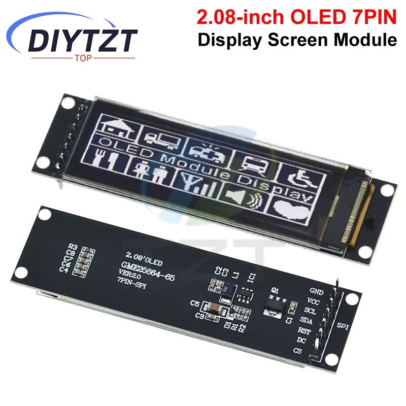 

DIYTZT 2,08-дюймовый настоящий OLED-дисплей 256*64 25664 Графический ЖК-модуль Белый экран дисплея LCM Экран SH1122 Контроллер Поддержка SPI