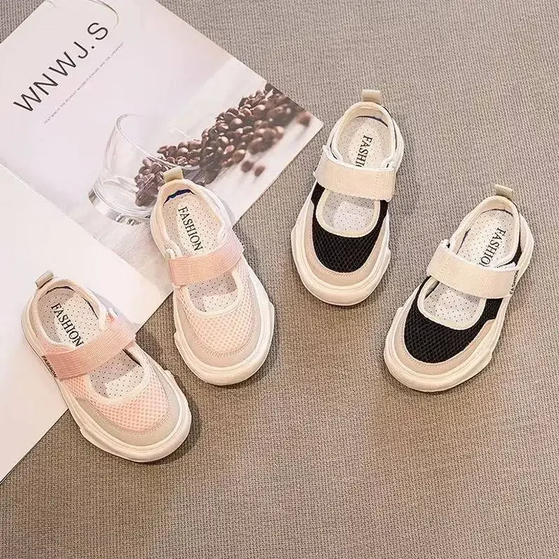 Scarpe a fondo piatto per ragazze 2024 nuove calzature traspiranti in tessuto a rete per bambini bambina scarpe singole in stile coreano primavera