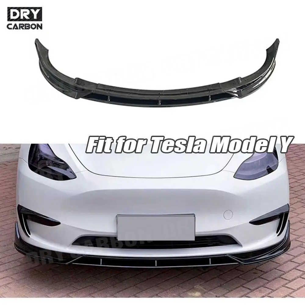 

3Pcs/Set Front Bumper Lip Chin Spoiler Car Bodykits ABS Carbon Look Front Lip for Tesla Model Y 2021+ Accessories