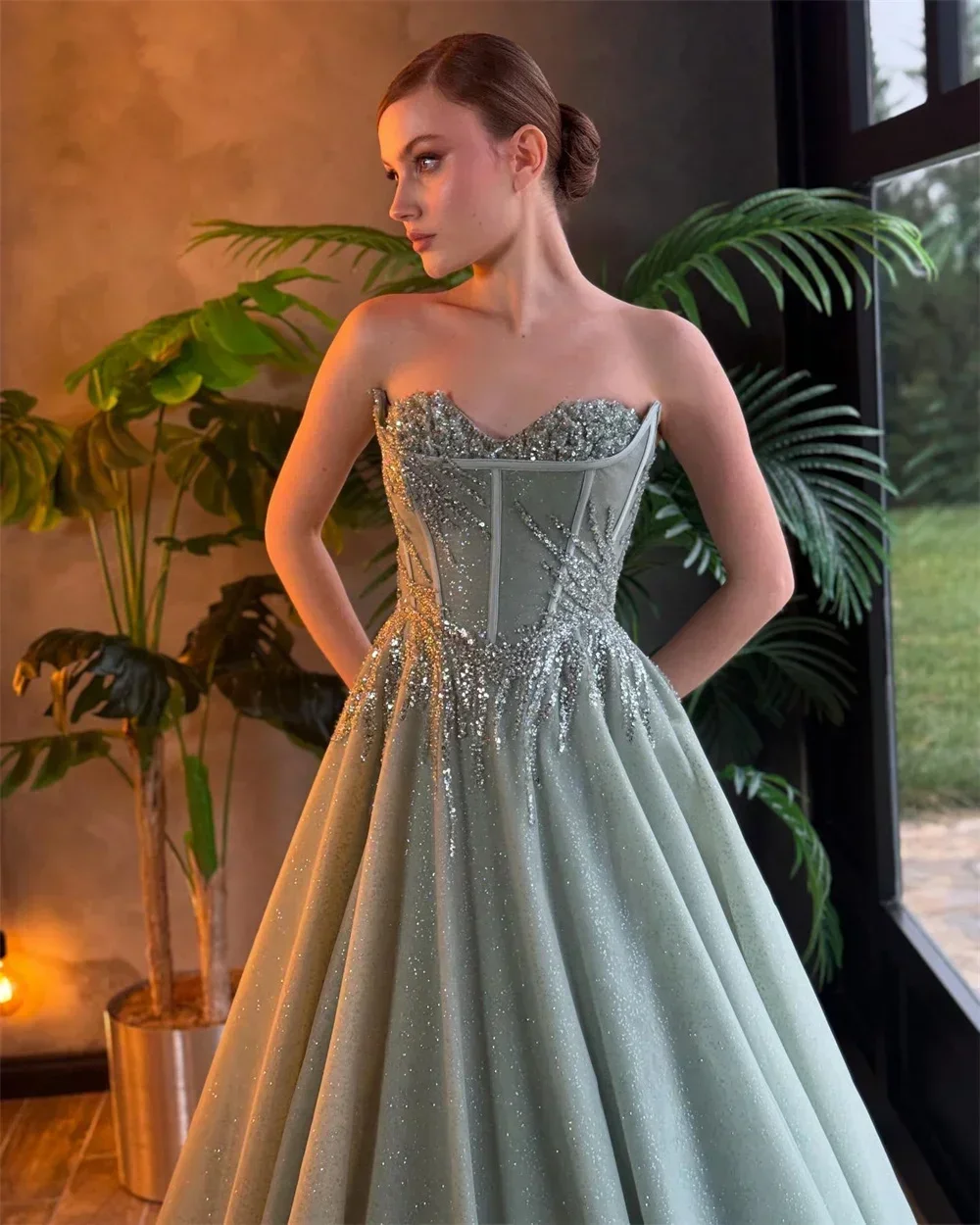 

Customized Celebrity Evening Dresses Sequins Sleeveless Vestidos De Noiva Party Gowns A-Line Floor-Length Formal Prom Dresses