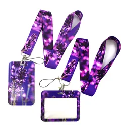 Lavender Flowers Neck Strap Lanyards ID badge card holder keychain Mobile Phone Strap Gift Ribbon webbing necklace Decorations
