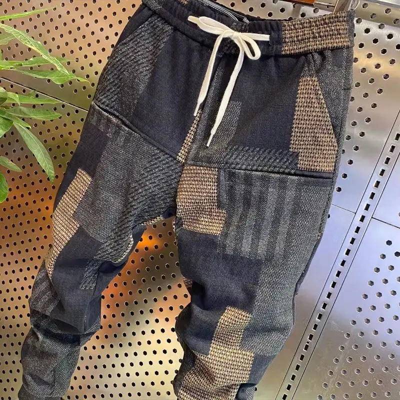 Spring and Autumn New Jacquard Six Pocket Casual Pants Men's Plaid Slim-fit Clothing Elastic Waist Versatile Trousers Man Pants