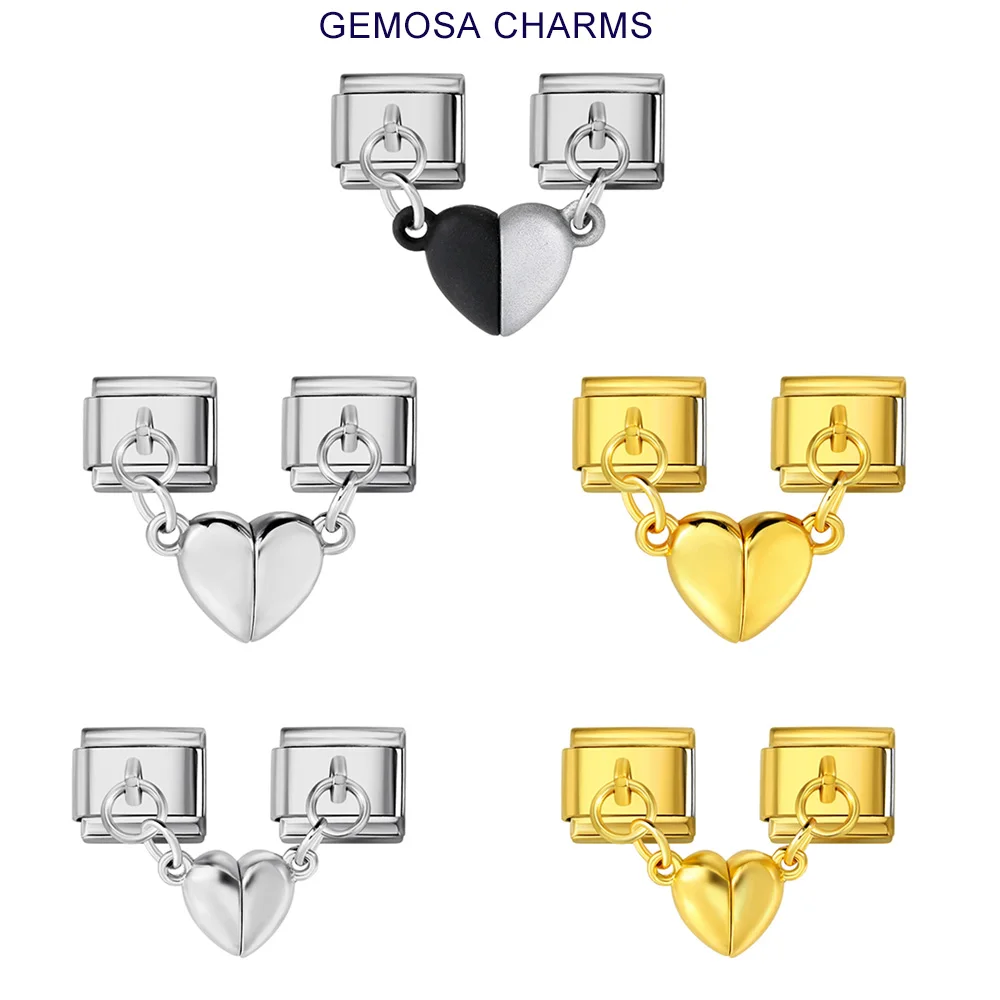 GEMOSA Attraction magnétique amovible mode coeur italien lien de charme ajustement 9mm Bracelet en acier inoxydable bricolage fabrication de bijoux