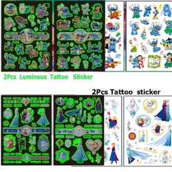 4Pcs/set Disney Luminous Frozen II Elsa Tattoo Stickers Waterproof Stitch Frozen Sticker For Birthday Party Supplies Decoration