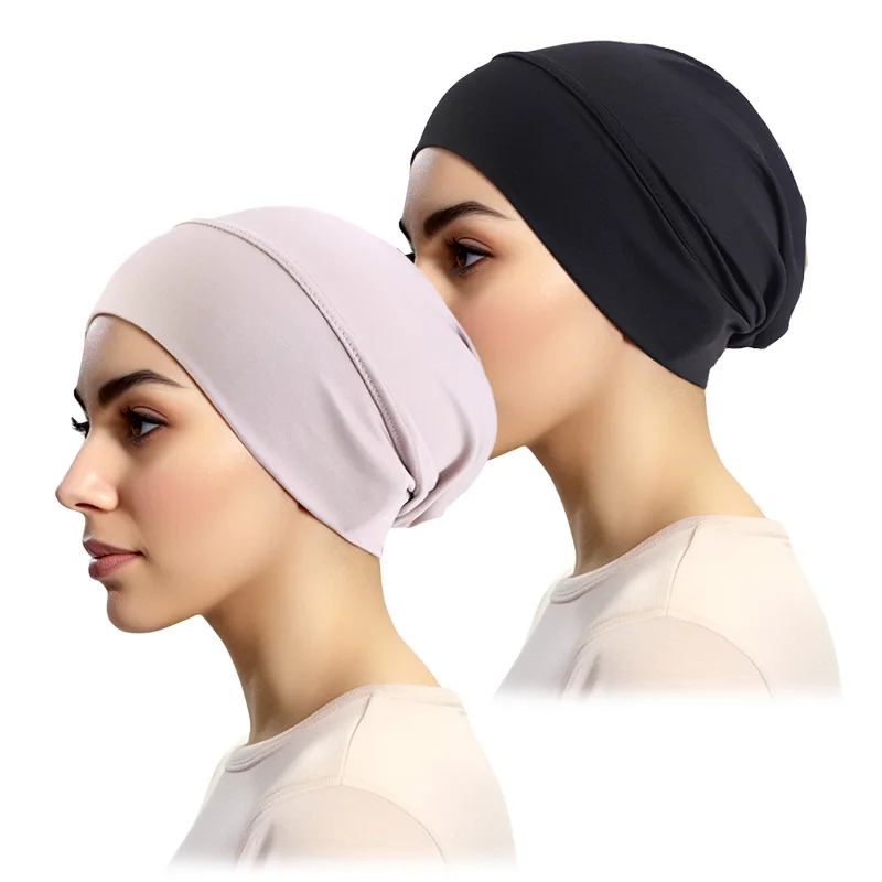 2 TEILE/LOS Solide Muslimischen Turban Hut Hijab Caps Islamischen kopftuch Motorhaube Indien Hüte Weibliche Headwrap Turbante Mujer frauen Hijabs – Detail 4