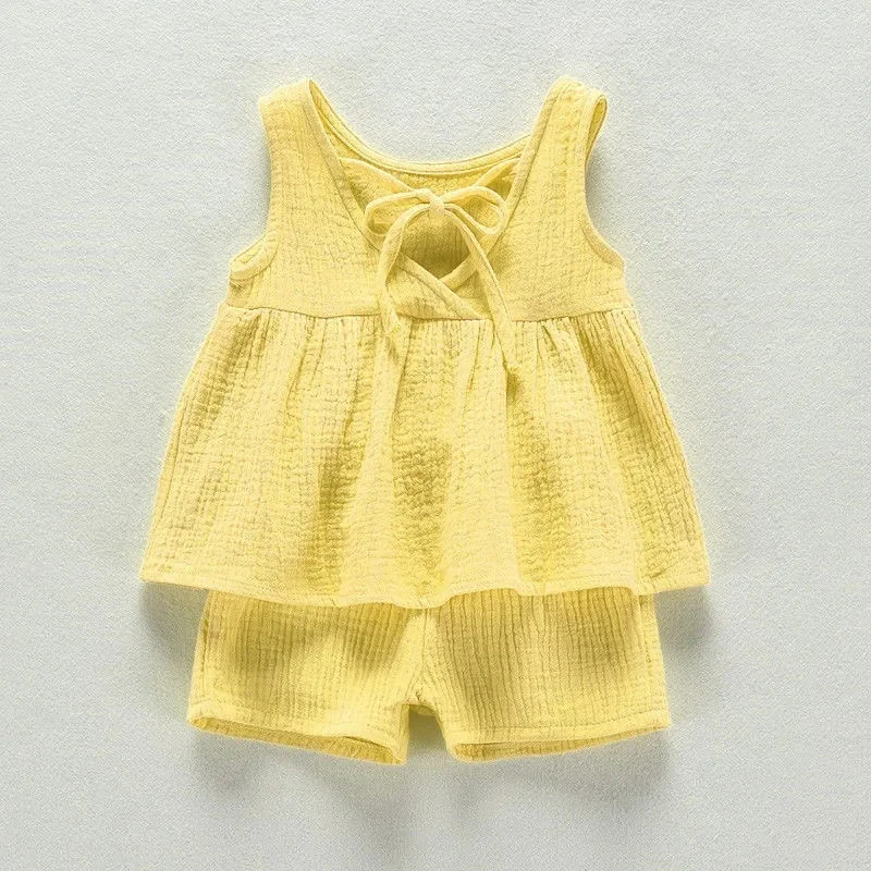 2024 Baby Girls Outfits Clothes Summer Muslin Cotton Sleeveless Vest Dress Shorts Shirt Suits Fashion Top+Trousers Sets 2pcs