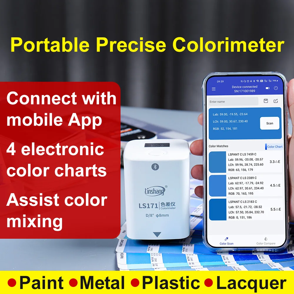 Colorímetro Digital, lector de Color de pintura, colorímetro resistente, Bluetooth, ncs, Ral Pantone, e-chart D/8 para plástico LS171