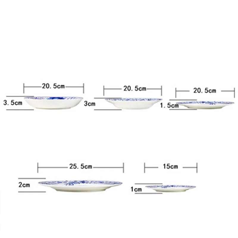 Jingdezhen Ceramic Tableware Dishes and Plates 6 /10/12 Inch Fish Plates Blue and White Porcelain Household Kitchen Dinner Plate