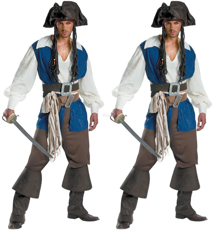 Women Men Pirate Costumes Gothic Jack Sparrow Pirate Cosplay Costume Halloween Carnival Masquerade Fancy Outfits Sets