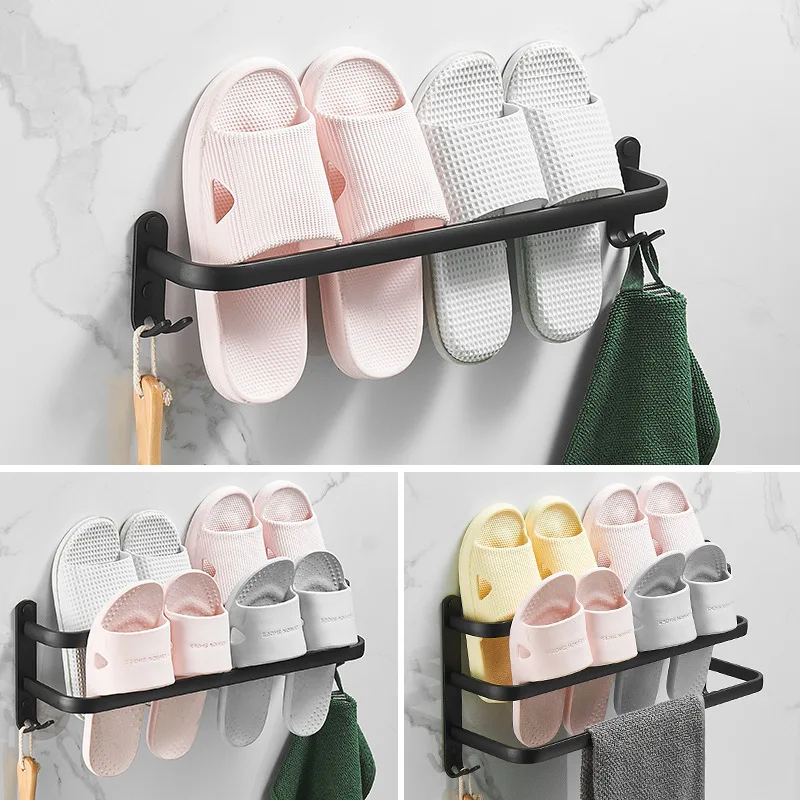 Space Aluminum Towel Rack Slippers Storage Rack Bathroom Accessories Towel Storage Rack Punching Installation Foyer Accessories