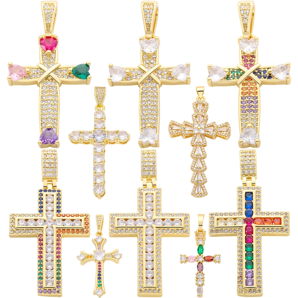 Juya Handmade Talisman Prayer Religious Jewelry Making DIY 18K Real Gold Plated Creative Christian Cross Charms Supplies