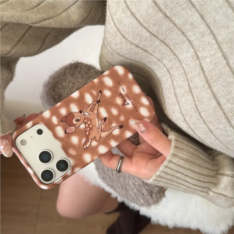 حافظة هاتف كورية لطيفة بامبي مناسبة لهاتف آيفون 17 17pro 17promax 13 14 15 16 Pro Max غطاء خلفي للهاتف بحامل مغناطيسي