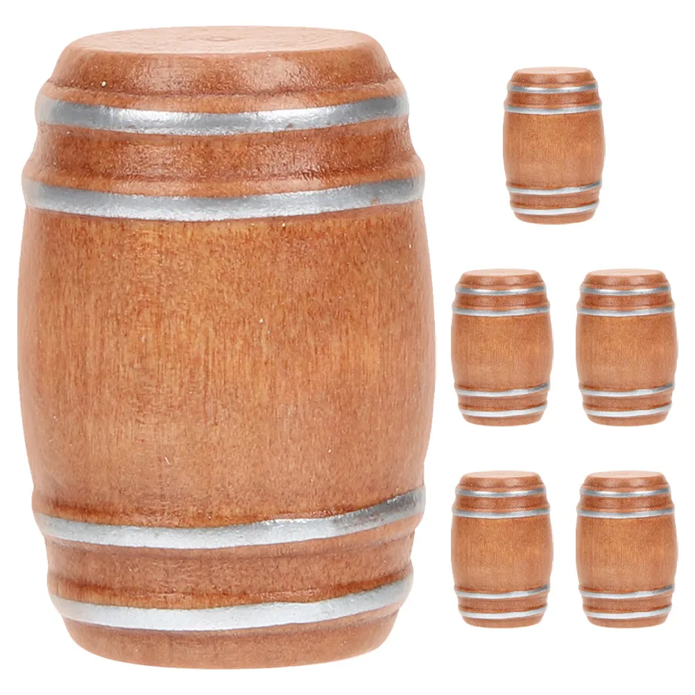 

Набор из 6 миниатюрных деревянных пивных бочек в винтажном стиле, аксессуары для мини-бара, деревенские бочки для виски для кукольного домика