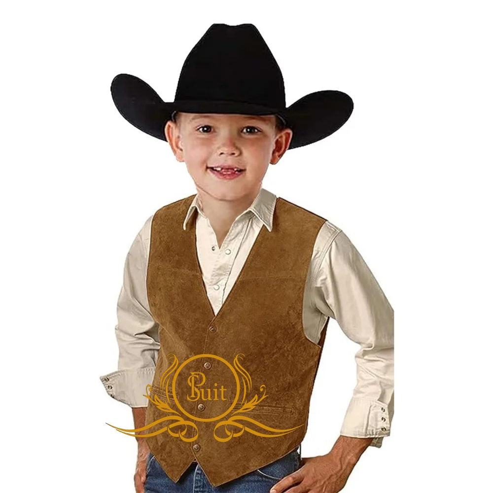 Costume de cowboy occidental décontracté pour garçons, gilet en daim glacé, coupe couvertes