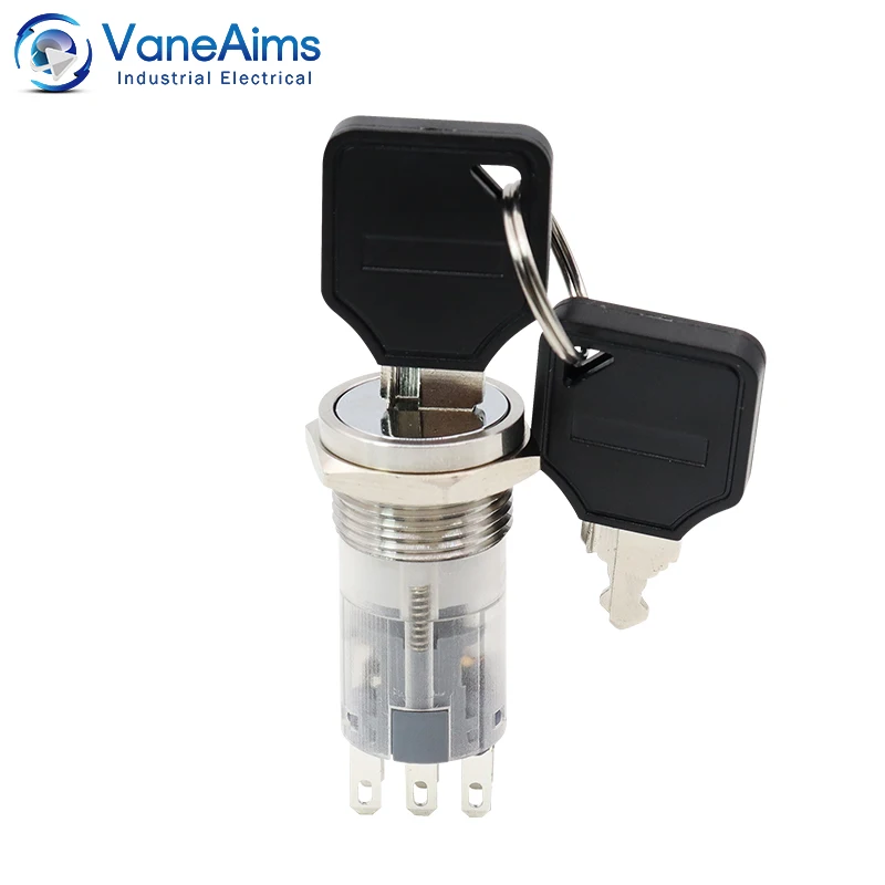 

16/19/22MM Metal Key Switch Panel Latching 3 position Rotary Switches 2NO2NC 1NO1NC 2 positions Key Knob Switch with socket base