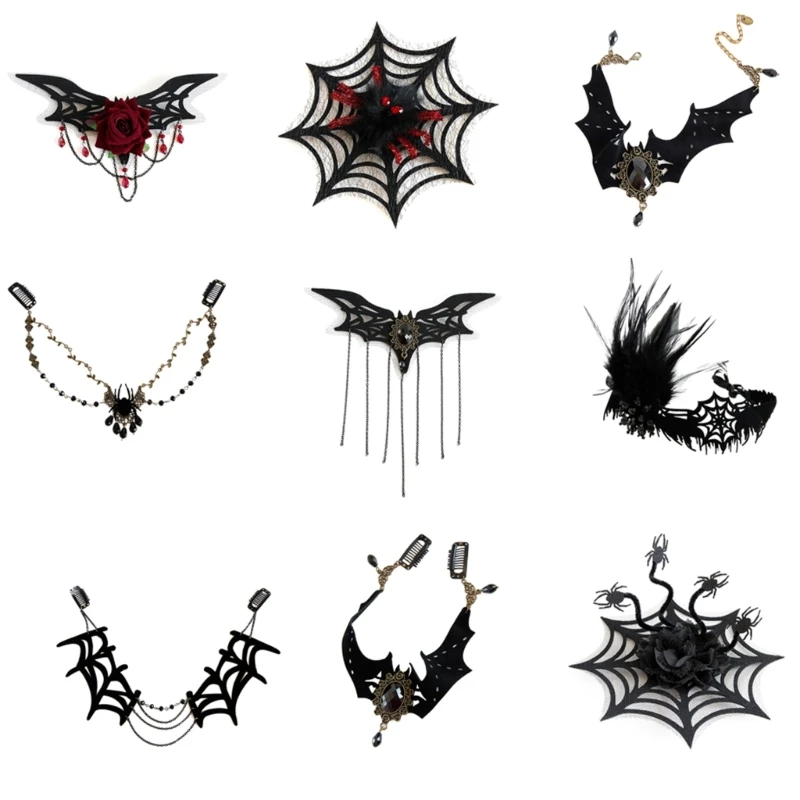 Halloween Themed Headdress Feathered Headpiece Bat Necklace Bat Headpiece for Women Girl Halloween Masquerades Dress up Dropship