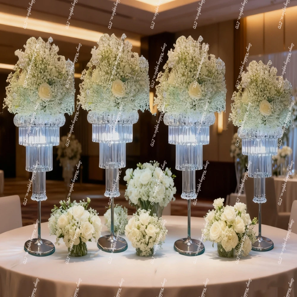 

6pcs 80-120cm ) wirelss battery Luminous Acrylic Vase Wedding Decor Table Centerpiece Candlestick Birthday Party Holder Decor