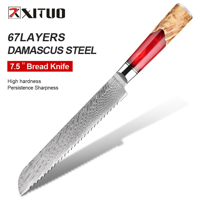 

XITUO Bread Knife 8 Inch Professional 67 Layers Damascus Stainless Steel Ergonomic Pro Kitchen Knife Superb Edge Retention