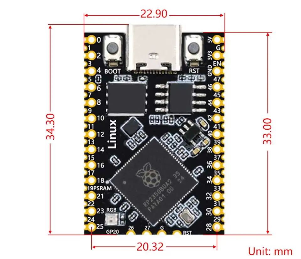 Picture 7: RP2350B Tiny Linux Mini Development Board Raspberry Pi Microcontroller Type-C B16MB FLASH Optional 8MB PSRAM