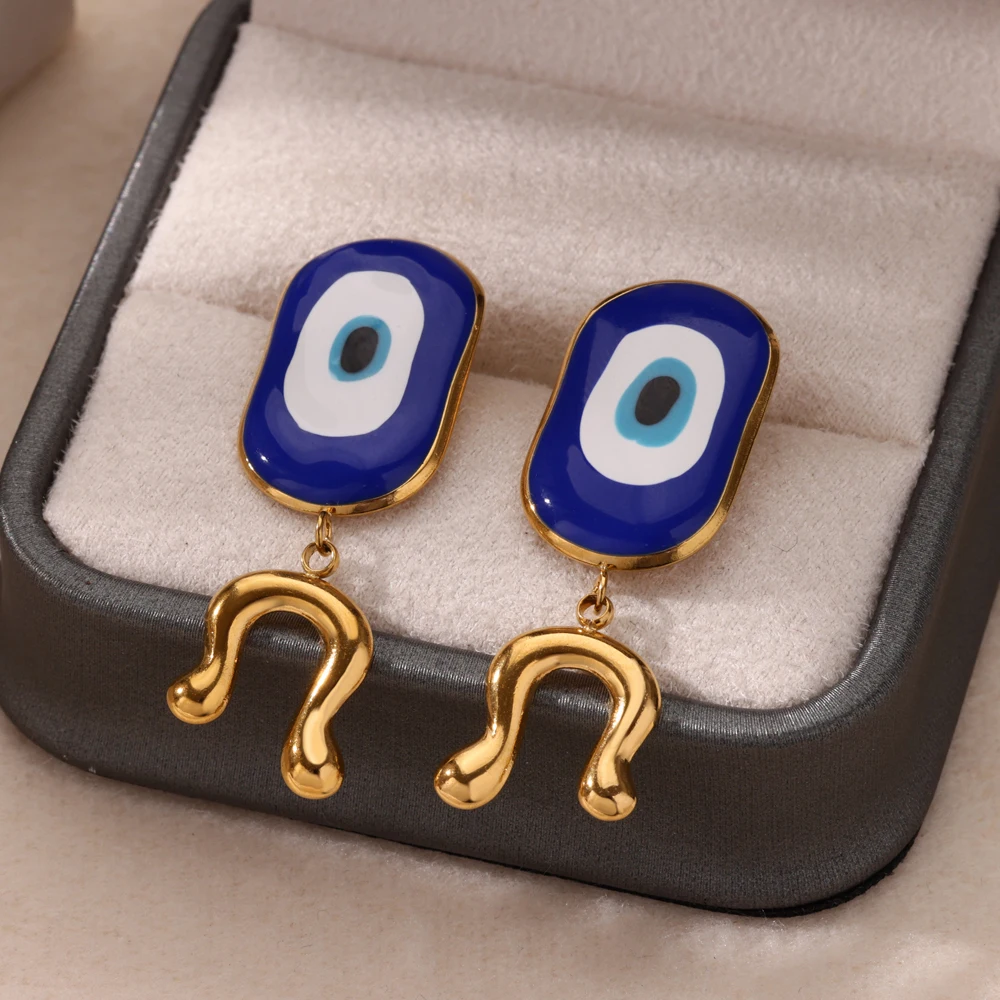 Boho Turkish Evil Eye Stud Earrings for Women Gold Color Stainless Steel Earrings Female Ear Jewelry aretes Freeshipping Items view 3