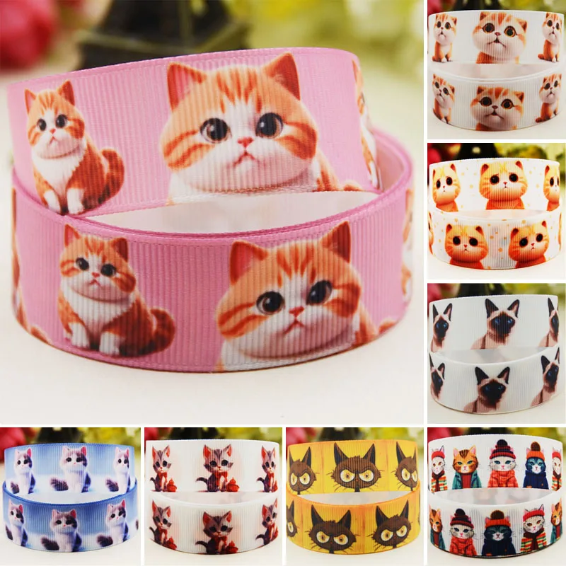 22mm 25mm 38mm 75mm cat cartoon printed Grosgrain Ribbon party decoration 10 Yards satin ribbons