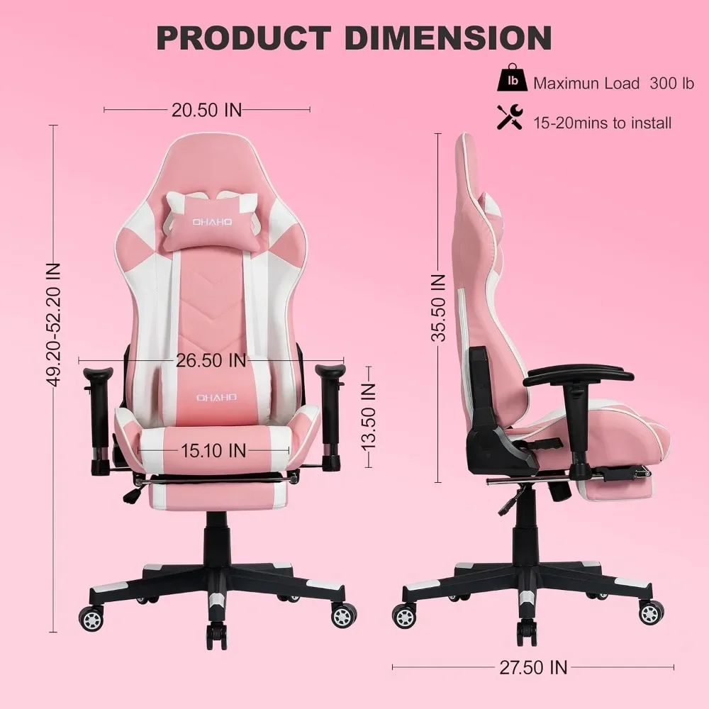 Gaming Chair Racing Style Office Chair Adjustable Massage Lumbar Cushion Swivel Rocker Recliner High Back Ergonomic Computer