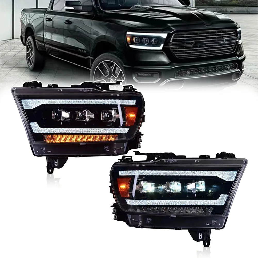 

1Pair LED Headlights Front Driving Lights DRL Sequential Turn Signal Headlamp For Dodge Ram 1500 2019 2020 2021