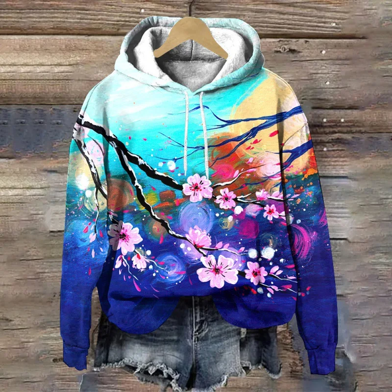 Fashion Flower Floral 3D Print Hoodies Women Autumn Winter Hooded Sweatshirts Streetwear Long Sleeve Pullovers Female Clothing