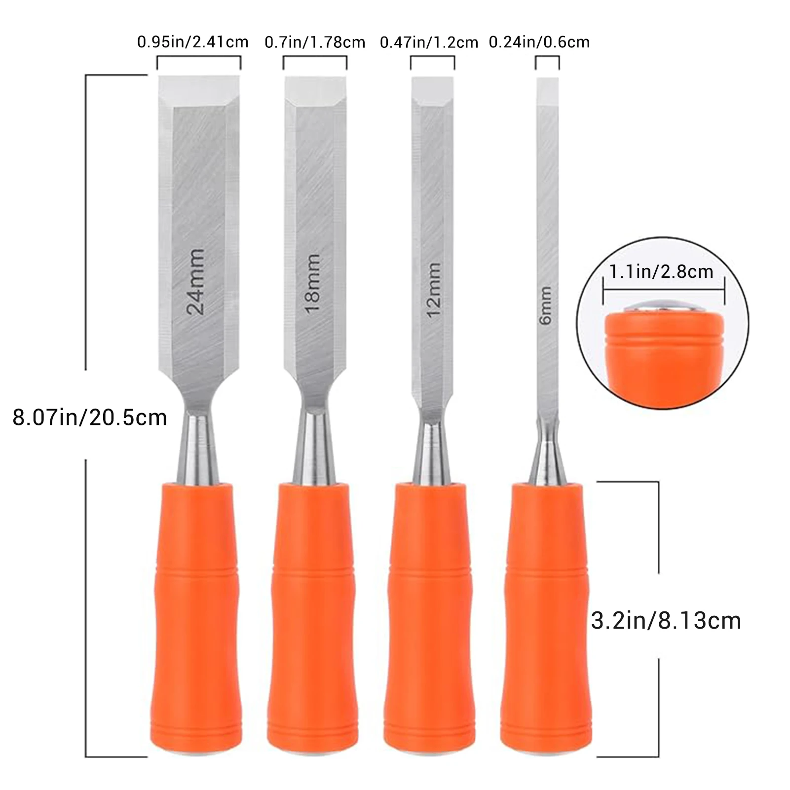 4 Piece High Impact Handle Chisel Sets Carving Chisel Assortment Kit for Wood and Metal Work