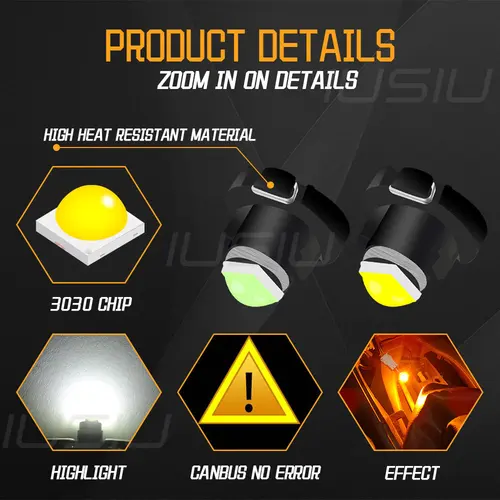 Imagen 2 del producto Iusie-bombilla Led para salpicadero de coche, lámpara con interruptor de cuña Neo 3030, 8 piezas, T3, T4.2, T4.7
