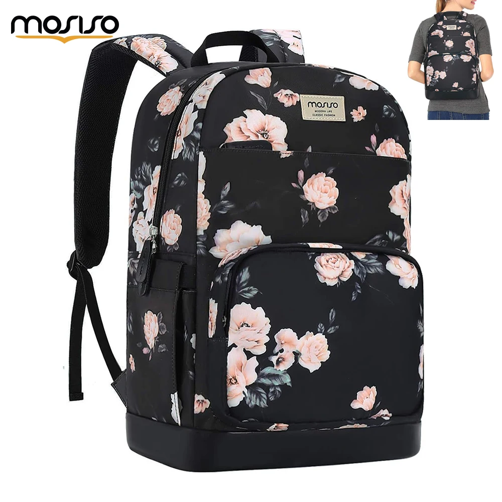 

MOSISO 15.6 Inch Backpack for Women Camellia Anti-Theft Stylish Casual Daypack Bag with Luggage Strap &USB Charging Port Travel