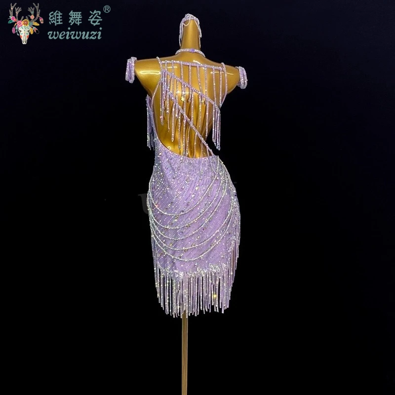 فستان رقص لاتيني للنساء عالي الجودة مقاس مخصص فستان رومبا تشاتشا تانجو للأطفال لمسابقة الأداء بشرابة سميكة