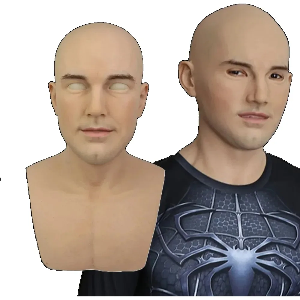 

unique Customized Silicone Head Mask High Simulation Party Masks With Hair Male Head Halloween Masque Actor Film Props